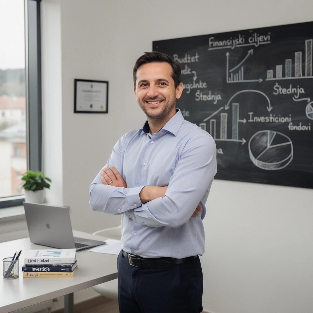 Fotografija knjige o ličnim finansijama na stolu pored šolje kafe.